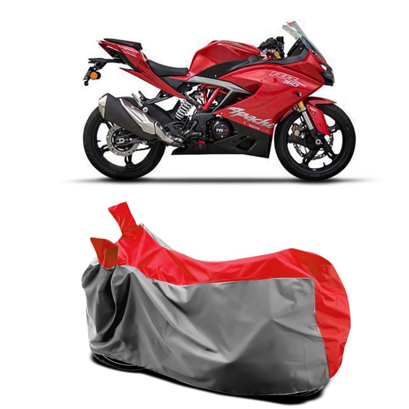 Image of DUFFEL-Two Wheeler Bike Body Cover Compatible for Tvs Apache Rr 310 Heat Protectio /UV-Rays /Birds Dropping /DustProof /Waterproof All Variants [Gray Red]