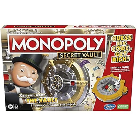 Monopoly Secret Vault Board Game for Kids Ages 8 and Up, Family Board Game for 2-6 Players, Includes Vault Cover