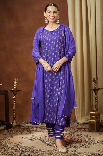 Kurta violet en rayonne Janasya pour un look ethnique chic confortable - 5
