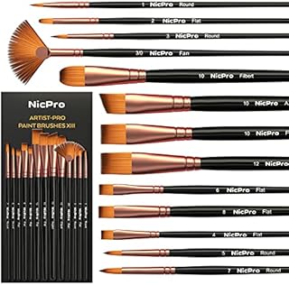 Nicpro 13 PCS Art Paint Brush Set, Kid & Adult Small Artist Painting Brushes for Watercolour, Acrylic, Fabric, Canvas, Oil, Gouache, Leather, Detail, Face & Body Round Flat Fan Filbert Angled Tip