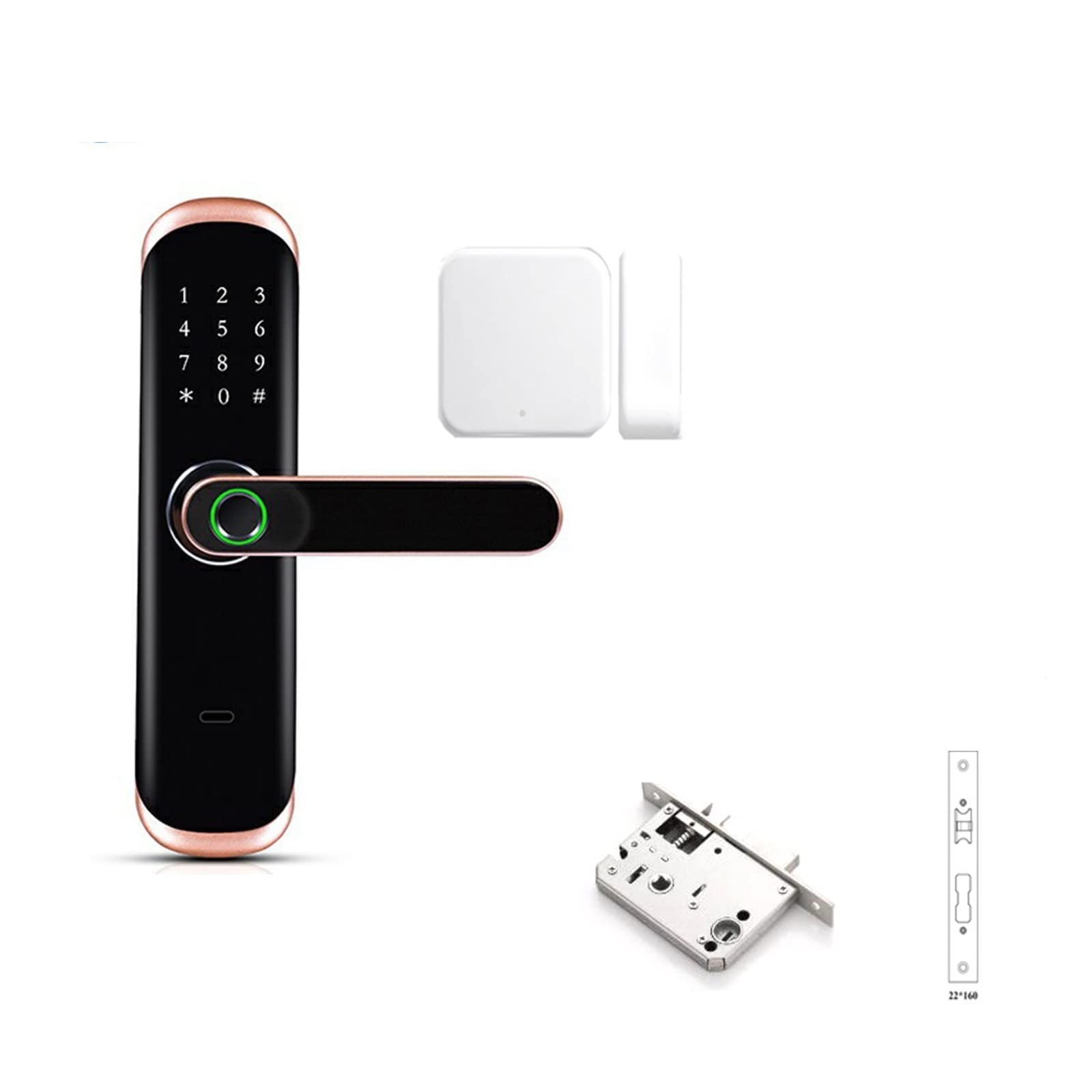 Cerradura Inteligente Huella digital biométrica Teclado Código de entrada sin llave Cerradura puerta inteligente con manija(Kit7)