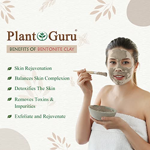 Plant Guru Indian Healing Clay 1 Lb. - 100% Natural Calcium Bentonite Clay Powder - Deep Pore Cleansing Facial And Body Mask - Detox Clay For Face, Hair, Acne, And Bath. #TOP4