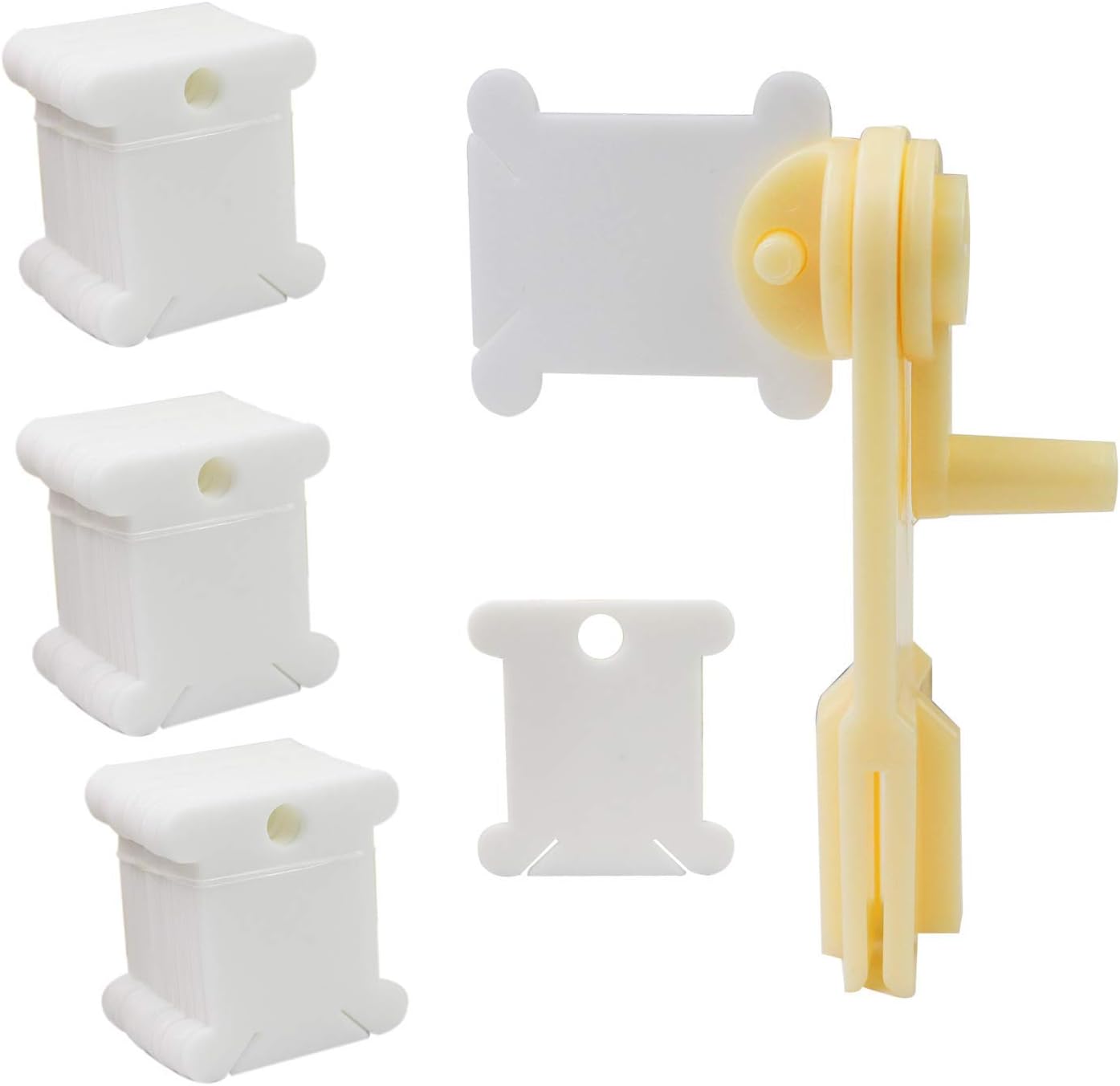 Luckkyme 230 Piece Plastic Floss Bobbins with Floss Winder for Craft DIY Embroidery Floss Organizer Cross-Stitch Thread Holder, White