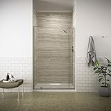 KOHLER K-707551-L-BNK Revel Pivot Shower Door with 5/16' Thick Crystal Clear Glass, 70 x 43-1/8 x 48', Anodized Brushed Nickel