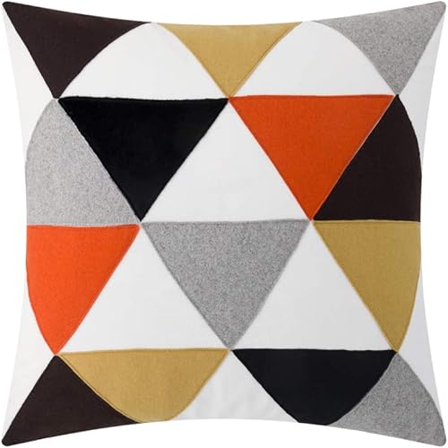JWH Funda de almohada de terciopelo colorida decorativa para lumbar, con apliques triangulares, fundas de almohada largas para sofá, cama,