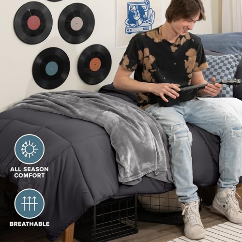 Image of Bare Home Comforter Set - Twin /Twin Extra Long Size - Ultra-Soft - Goose Down Alternative - Premium 1800 Series - All Season Warmth (Twin /Twin XL, Forged Iron Grey)