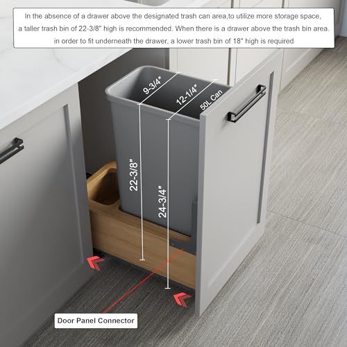 Image of Dowell Single 50Qt Undermount Trash Pull-Out Waste Container with Full Extension Soft-Close Slides, Bottom Mounted, Face Frame /Frameless Min. Cabinet Opening: 12-1 /2 Inch Wide-4008 0115 50
