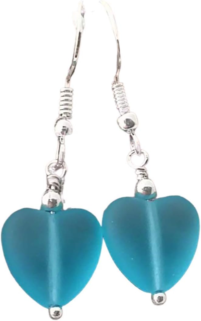 Yinahawaii Handmade Sea Glass Earrings, Hawaiian Jewelry for Women, Twin Tiny Heart Earrings, Unique Sea Glass Jewelry For Women Birthday Gift For Women