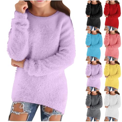 Girls Fall Sweaters Long Sleeve Round Neck Solid Pullovers Casual Loose Lightweight Winter Cozy Tops