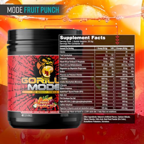 Image of Gorilla Mode Pre Workout - Massive Pumps | 816g (Fruit Punch)