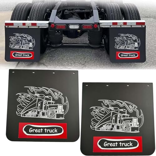 Image of BST BSSP 2PCS Straight Mud Flaps for Semi Trucks Tractor Trailer Heavy Duty Polymer Rubber Mudflaps Splash Guard, 24 x 24 in, Black w /Truck Pattern Design