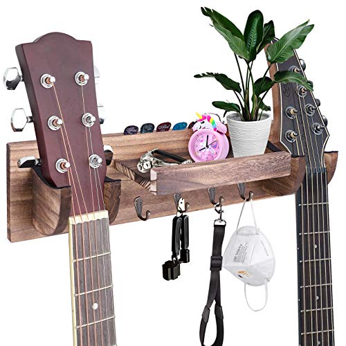 Support mural pour guitare double, support mural pour guitare en bois avec étagère de rangement et crochets, support de… - Les Beatles, Paul McCartney, John Lennon, RIngo Starr, George Harrison Support mural pour guitare double, support mural pour guitare en bois avec étagère de rangement et crochets, support de…