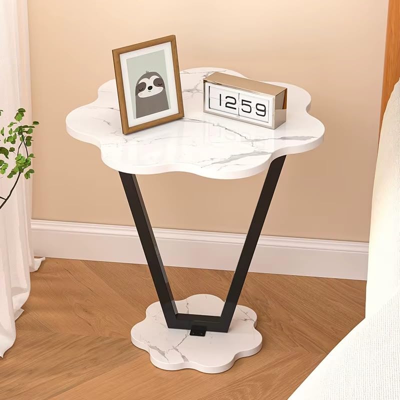 Image of Owme Adjustable Table Stands Couch Side Table, Swivel TV Tray Table, 360 Top Moving C-Shaped End Table, Small Center Table for Home Office Balcony | Storage Organizer (White, Flower)