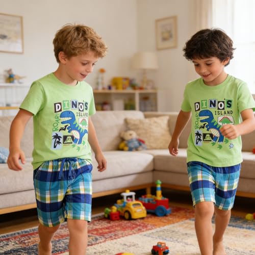 Image of Boy Shorts Sets Dinosaur Animal Print Shirt Summer Outfits Set 2pcs Casual Clothes