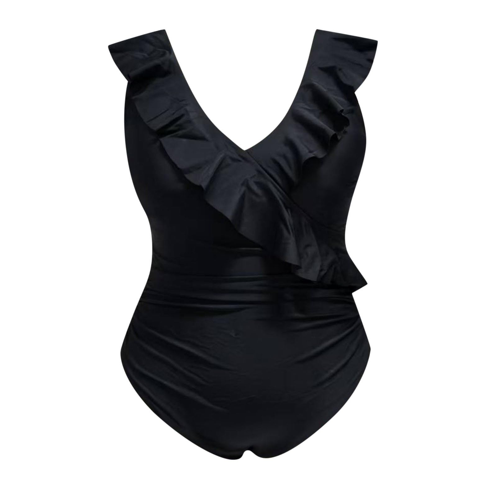 Damski strój kąpielowy z dekoltem w serek, letnia moda ramiączka talia, Hollow One, gładkie seksowne bikini, czarny, M