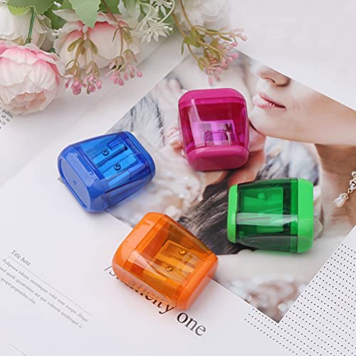 Pencil Sharpeners, 4 Pcs Pencil Sharpener Manual Double Holes Pencil Sharpener with Lid Colored Pencil Sharpener for Kids, Portable Compact Pencil Sharpeners for School Office Home Art Supply - Thumbnail 7