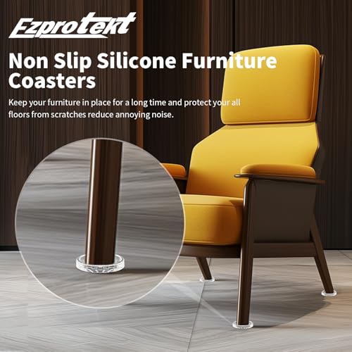 Image of Ezprotekt Non Slip Furniture Pads, 16 Pcs 1.6 inch Anti Skid Rubber Caster Cups, Round Furniture Coasters for Hardwoods Floors, Anti-Slip Furniture Grippers, Furniture Stoppers to Prevent Sliding (Clear)