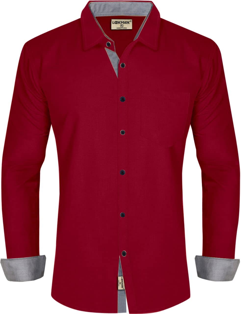 lookmark Men's Cotton Blend Stitched Solid Full Sleeve Slim Fit Shirt-picture-12