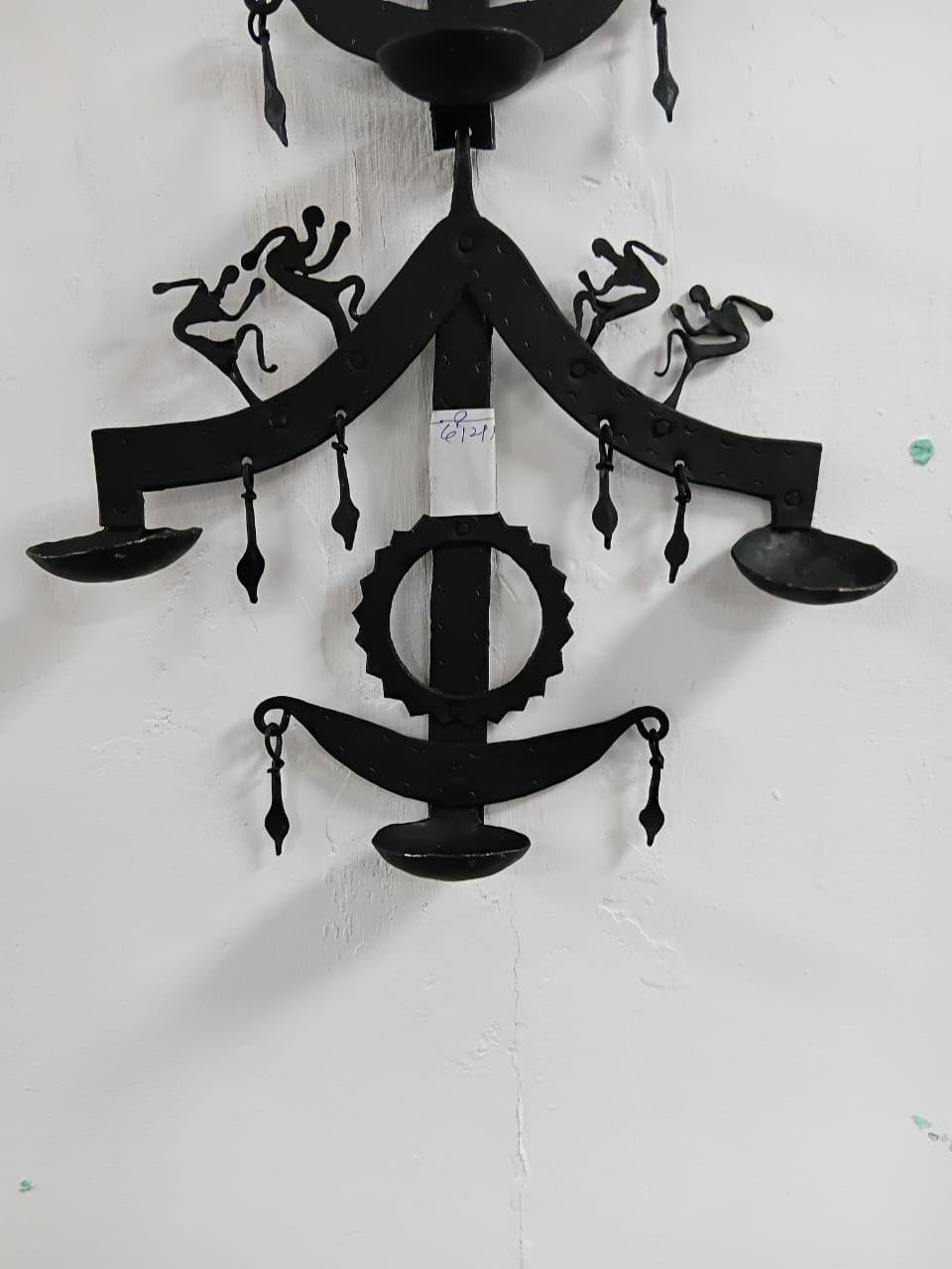 Craftgroom Handcrafted Warli Art Metal Tea Light Holder | Tribal Wrought Iron Wall-Mounted Candle Holder | Ethnic Wall Decor for Home & Gifting