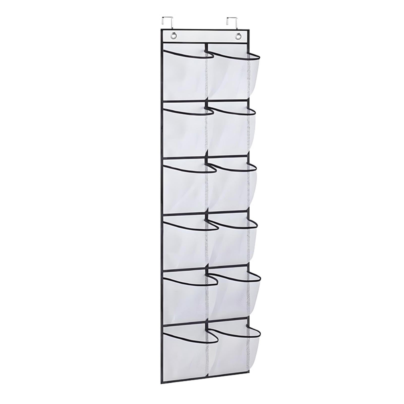 Veehaolu Hanging Shoe Storage, Over Door Storage Organizer, 12 Mesh Pockets, 2 Metal Hooks, Space Saving Shoe Holder