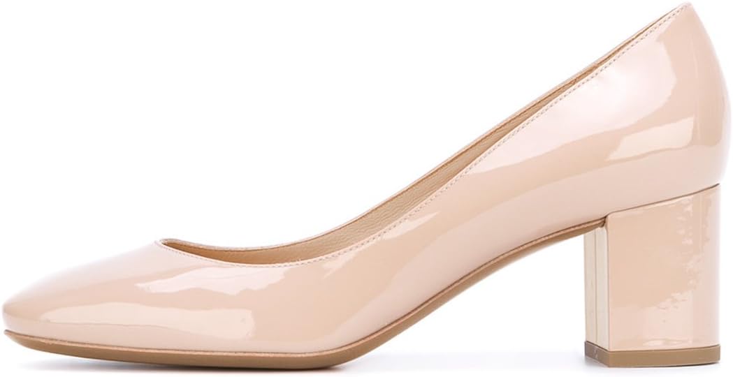 YDN Women Comfy Round Toe Block Low Heel Pumps Slip-on Dress Office Business Shoes