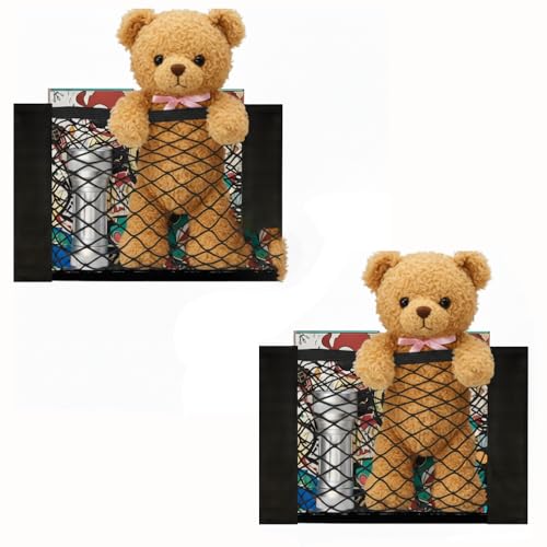 2 Pcs Back Seat Car Organizer Net for SUV, RV Inside Storage Organization Universal Cargo Mesh Bags, Adhesive Elastic Net Holder Accessories Pouch for Trunk, Camper, Car Ceiling, Front Seat, Boat