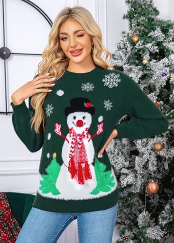Christmas Sweaters for Women Funny Santa Christmas Tree Graphic Pullover Ugly Xmas Snowman Sweaters4