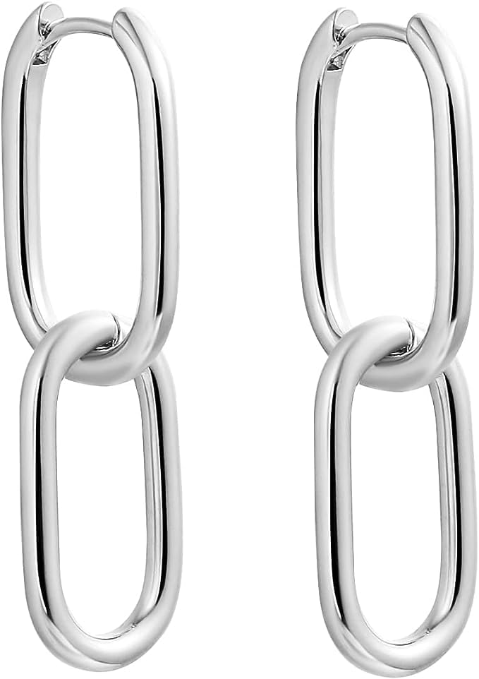 Sponsored Ad – 14K Gold Plated Convertible Link Earrings for Women and Men | Paperclip Link Chain Earrings | Sterling Silver