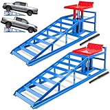2PCS Hydraulic Car Ramps, 5T 11000lbs Heavy Duty Adjustable Steel Lift Ramps, Hydraulic Vehicle Ramps Lift Ramp for Oil Changes, Car Lifts for Home Garage, Vehicle Auto Garage Repair (Blue)