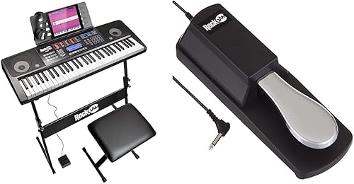 RockJam Kit de piano de teclado con pantalla táctil de 61 teclas con banco de piano digital, soporte de piano eléctrico y pedal de sostenimiento