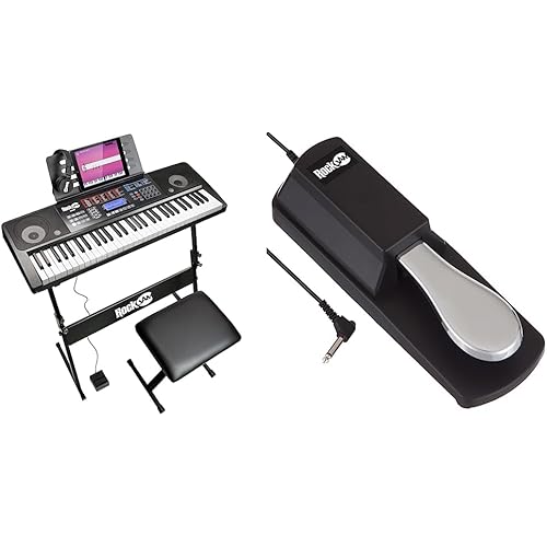 RockJam 61 Key Touch Display Keyboard Piano Kit with Digital Piano Bench, Electric Piano Stand & Universal Sustain Pedal for Electronic Keyboards and Digital Pianos With Polarity Switch