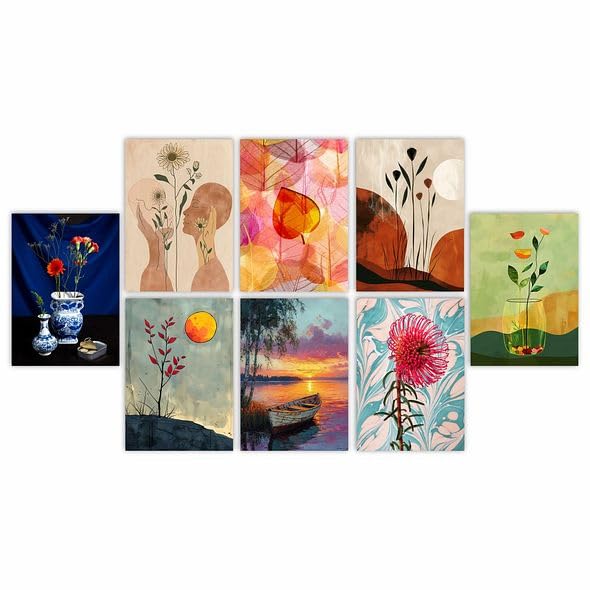 Image of CVANU Beautiful Aesthetic Floral & Flower Design Picture Printed 8pcs Wall Art Collage Kit Posters With Glue Dot Tape for Living Room| Office| Bedroom| Office| Walls Decorative Item (8.2inch X 11.6inch) 370