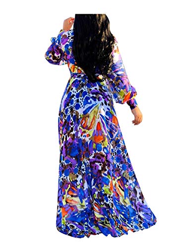 Image of lvenzse Womens Maxi Dress Boho Chiffon Floral Printed Long Party Dresses Plus Size with Belt (FBA)