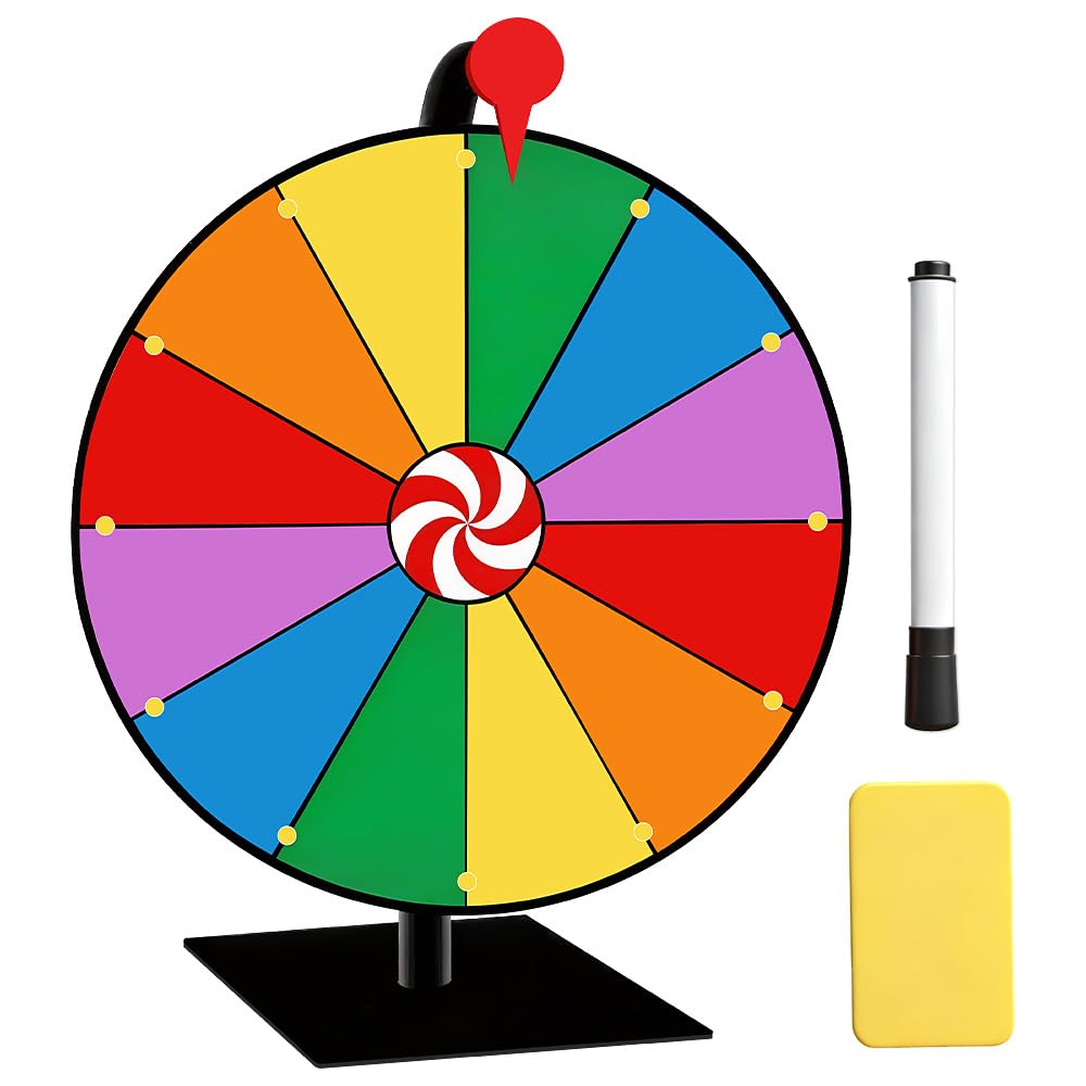 30cm Glücksrad zum Drehen Groß, Drehrad Glücksrad zum Selbstgestalten Mit Radiergummi und Markierstift, Roulette-Spinner Des Glücks Spinnings Prize Wheel für Partyspiele Lotteriespiele Karneval (Bunt)