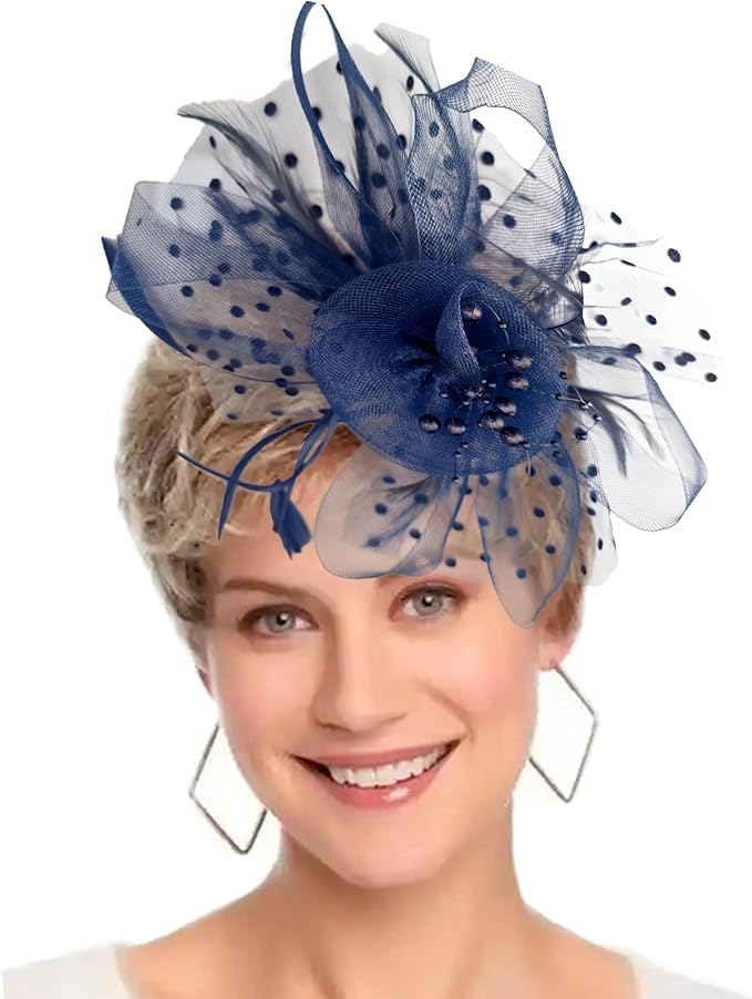 Fascinators Hats 20s 50s Pillbox Hat Cocktail Tea Party for Women (Navy Blue, One Size)