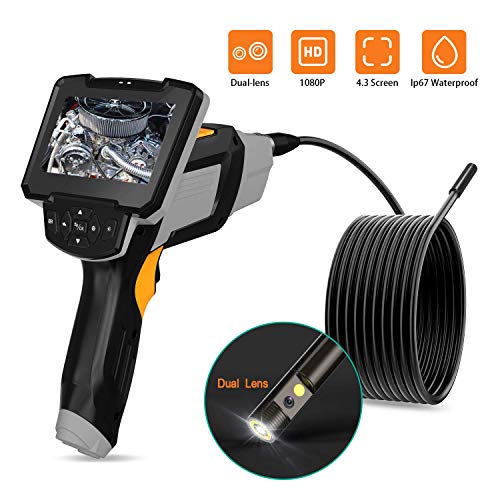 AsperX Industrial Endoscope, 8MM Inspection Camera 1080P HD Handheld Borescope with Front-View & Side-View Dual Camera 6 LED Lights, 16.4 ft Cable, IP67 Waterproof, 32 GB Card