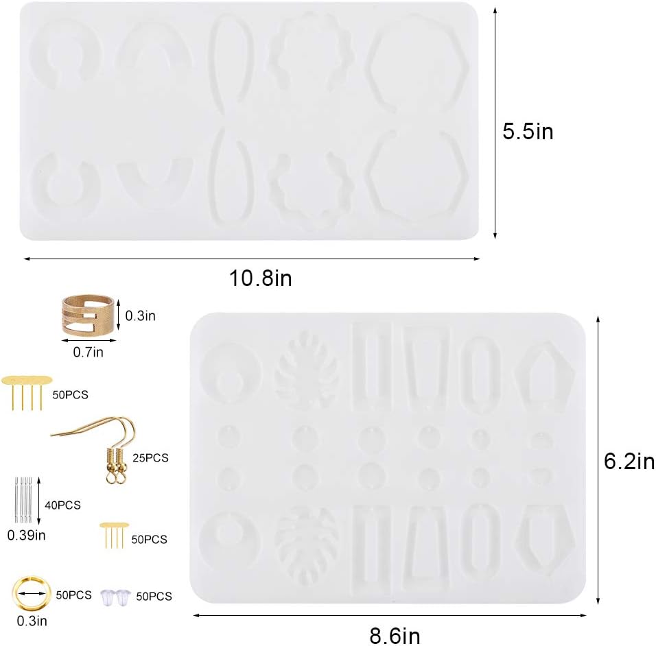 Earring Resin Molds,Casting Molds Tools Set Including Earring Hooks, Jump Rings, Head&Eye Pins for Resin Jewelry, Resin Crafts DIY