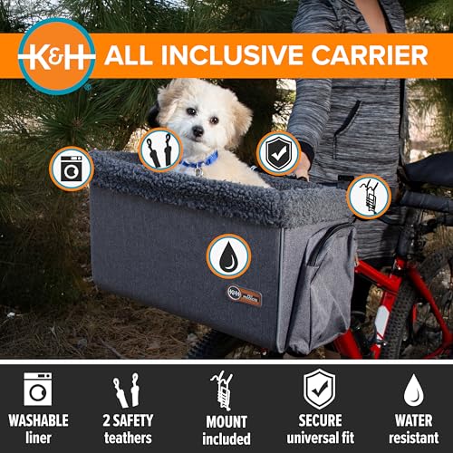 K&H Pet Products Fahrradkorb für Hunde, universelle Passform, für Katzen, Hunde, Haustiere, Fahrradkorb mit Vorderradhalterung im Lieferumfang enthalten, waschbares Futter, starker Metallkorb, 2