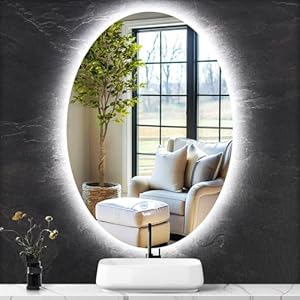16 x 24 Inch Oval Lighted Vanity Mirror with Lights Smart Memory 3 Color Dimmable AntiFog 24″ Frameless Oval Backlit Mirror for Bathroom Wall Backlit Oval Light up LED Mirror
