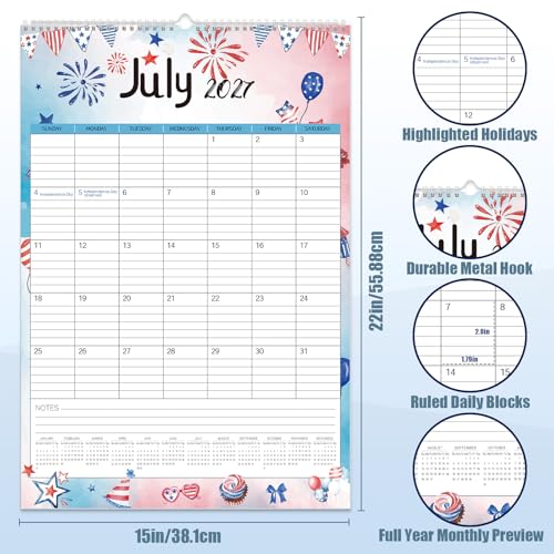 Image of GuassLee Large Wall Calendar 2026-2027,19-Month Vertical Wall Calendar Runs from Jun. 2026 to Dec. 2027, 22 inchx15 inch Hanging Monthly Planner with Thick Paper Watercolor Design for Easy Organizing