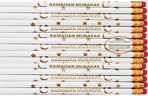 Ramadan Mubarak Pencils 1000 Bulk رمضان مبارك Happy Ramadan Kareem Novelty White Customized Printed Wholesale Islamic GiftsUS Holy Kabba Quran Ramadan Muslim Islamic Gifts 123 (Gold Print)