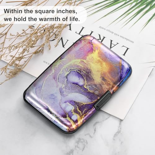 Image of ELFISH Mini RFID Aluminum Wallet Credit Cards Holder Business Card Case Metal ID Case for Men Women, Light Purple Marble, 4.33 x 2.95 x 0.73 inches, Compact