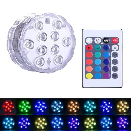 Submersible Pool Light LED Waterproof: 1 Pack Underwater Pond Lighting LED Colour Changing RGB Multi Light IP68 with Remote Control AAA Batteries for Bath Tub Vase Spa Fountain Party Decor-White