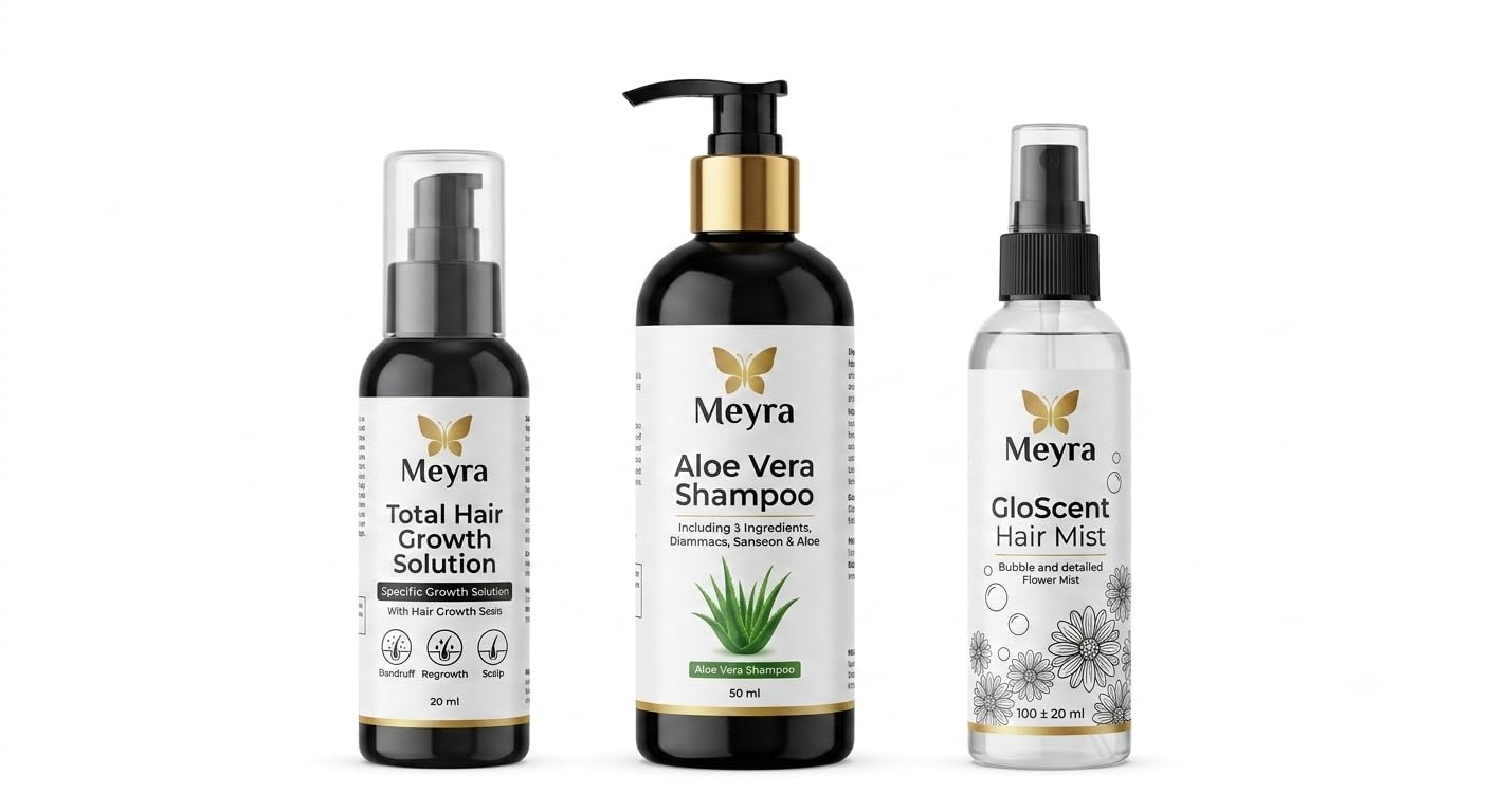 Meyra Complete Hair Care Combo Shampoo, Growth Solution & Mist | 3-Piece Combo Set, Aloe Vera Shampoo 200ml, Hair Growth Solution 200ml, GloScent Hair Mist 120ml, Scalp Care & Fragrance-image-12