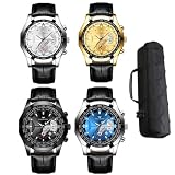 Weicam 4Pcs All'ingrosso Orologi Uomini di Lusso Cinturino In Acciaio Inox Calendario Impermeabile Analogico Al Quarzo Orologio, nero