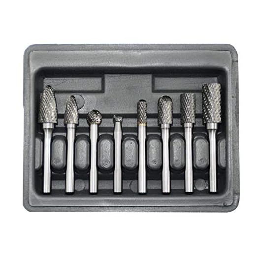 Carbide Burr Set 8pcs with 1/4''Shank Double Cut Solid Power Tools Tungsten Carbide Rotary Files Bits for Die Grinder Metal Wood Carving Engraving Polishing Drilling Grinding Milling Cutting