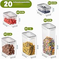 Withosent Vorratsdosen Luftdicht 20er Set, Aufbewahrungsbox Küche mit Deckel aus Plastik, Vorratsbehälter Kitchen Containers zur Spaghetti, Mehl, Müsli, Cornflakes(2.8L 2L 1.4L 0.8L 0.52L) – Ansicht 3