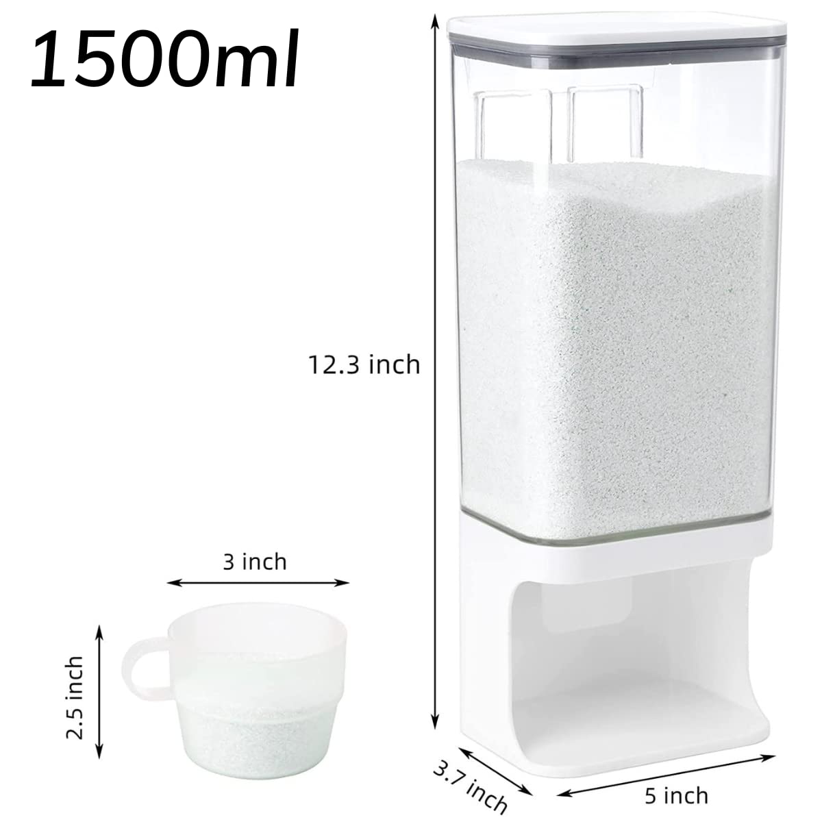 Rice Dispenser Cereal Dispenser Dry Food Dispenser Candy Airtight Food Storage Container Capacity Of 0.39 Gal, Suitable For Rice, Red Rice, Black Rice, Beans, Coffee Beans And Dog And Cat Food(1500ml)