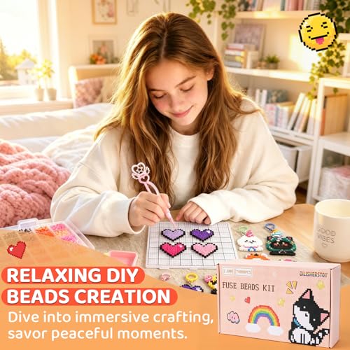 dilisherstoy 74000+Pcs Fuse Beads Kit, 144 Colors 2.6mm Mini Fuse Bead Kit, 200+ Patterns, DIY Crafts Supplies for Women, Ideal Christmas Birthday Party Gift for Women, Wall Art Room Decor, All-in-One - Image 3