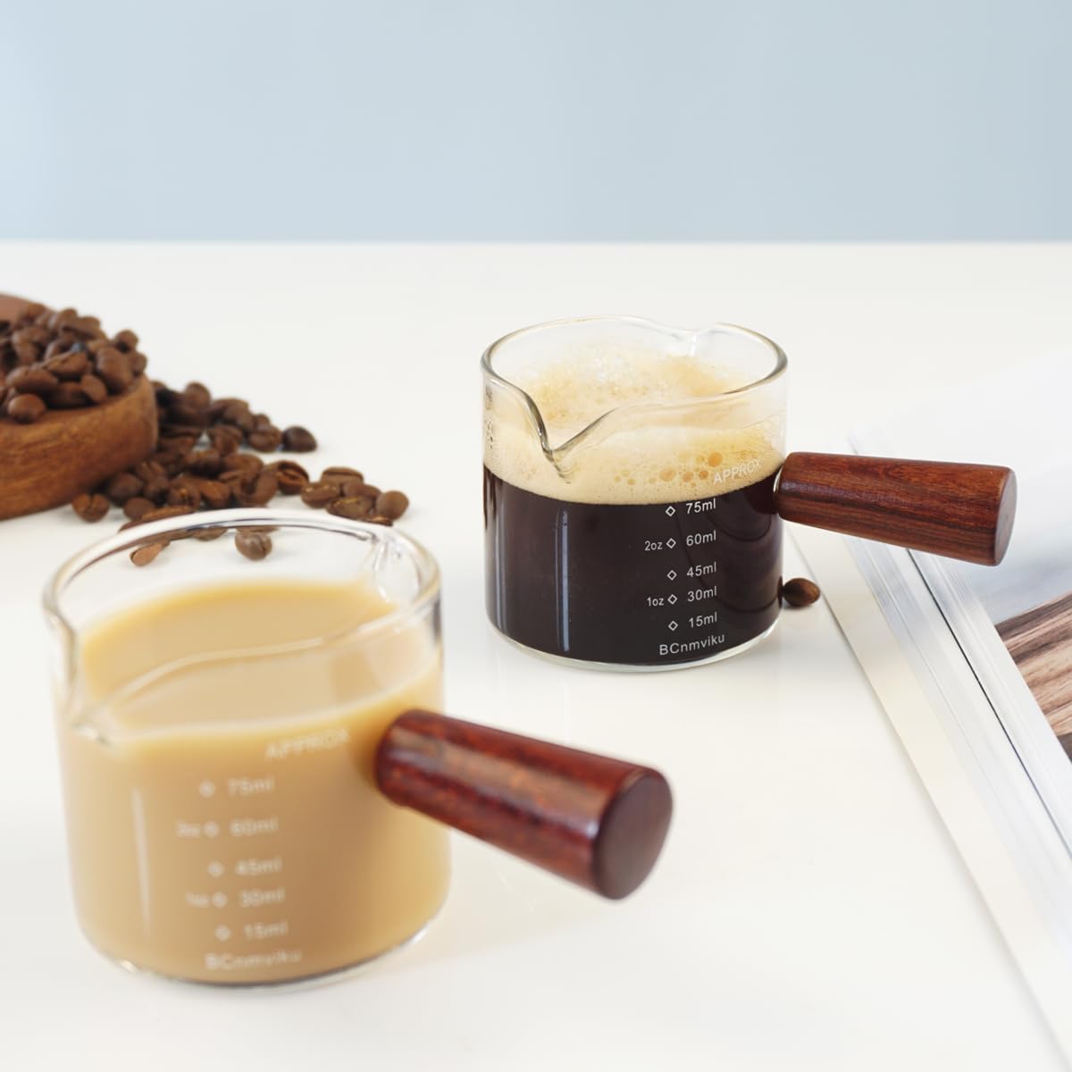 計量カップ木製ハンドル付きミルクカップ オンスカップ 100ml 計量